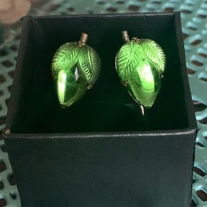 RARE Vintage Green Acorn Glass Mens Cufflinks